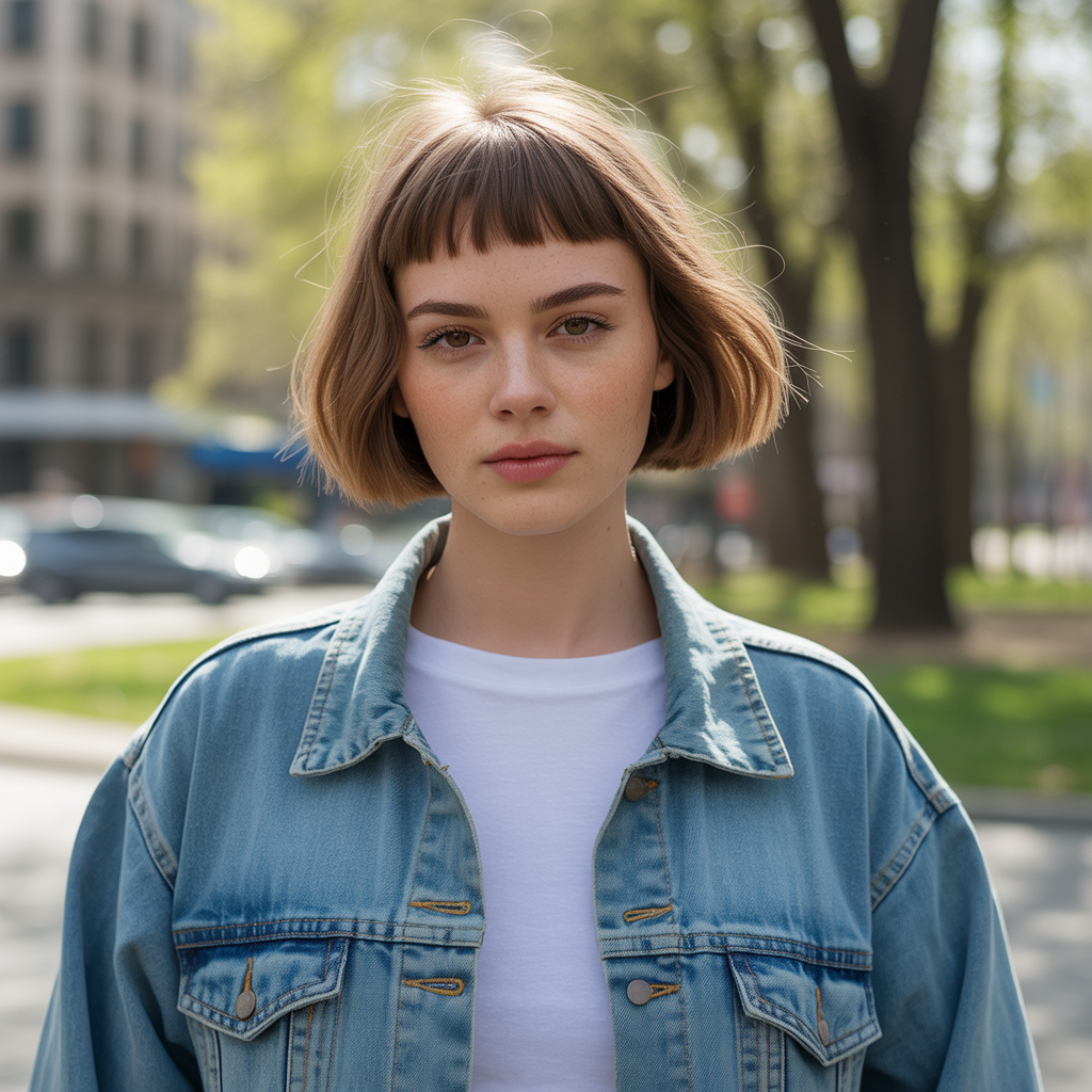 Short Wolf Cut with Straight Curtain Bangs