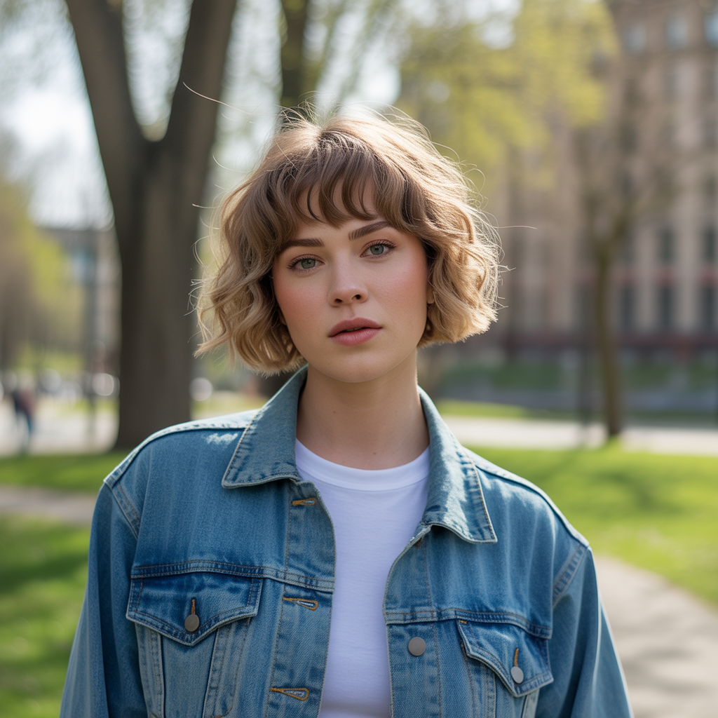 Short Wolf Cut with Wavy Curtain Bangs