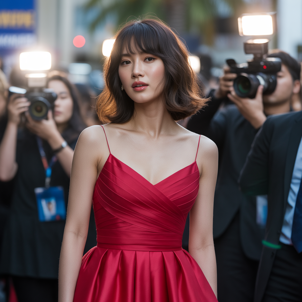 Shoulder-Length Bob with Curtain Bangs