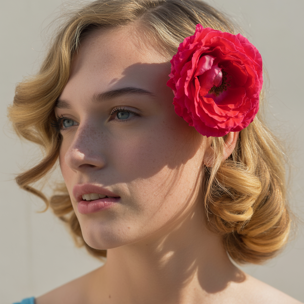 25 Stunning Christmas Hairstyles to Shine This Holiday 17 Side-Swept Curls with Red Rose Clip