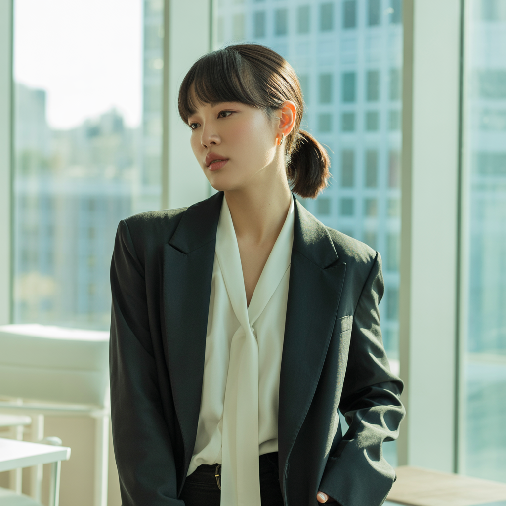 Sleek Ponytail with Parted Bangs