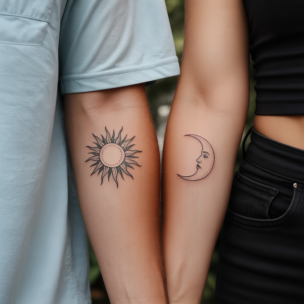 22 Couple Tattoo Ideas to Celebrate Love and Connection 4 Sun and Moon