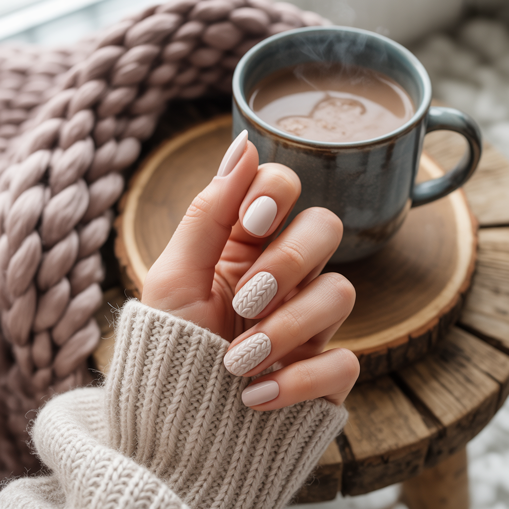 22 Best November Nails Fall Designs You’ll Love 3 Sweater Texture Designs