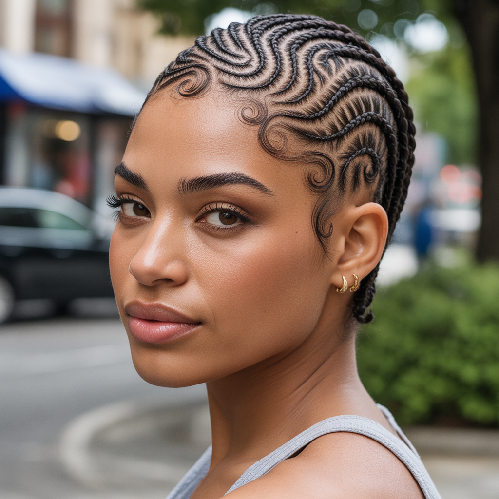 Swirl cornrows for short natural hair