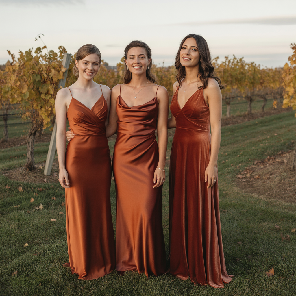 22 Best Ideas for Burnt Orange Weddings Stylish Trends to Try 1 Burnt Orange Bridesmaid Dresses