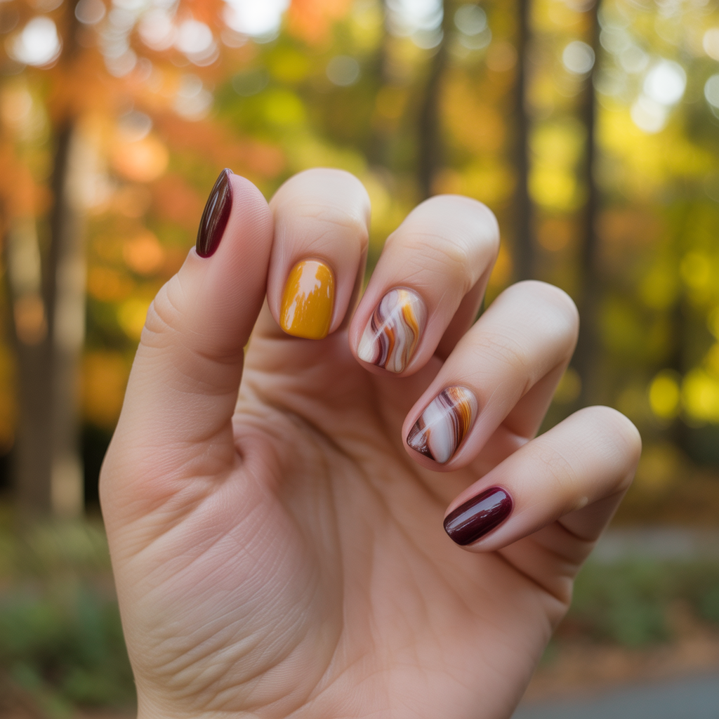 Amazing Early Fall Nails: 17 Chic Colors & Designs for Autumn 11 Marble Nails in Fall Tones