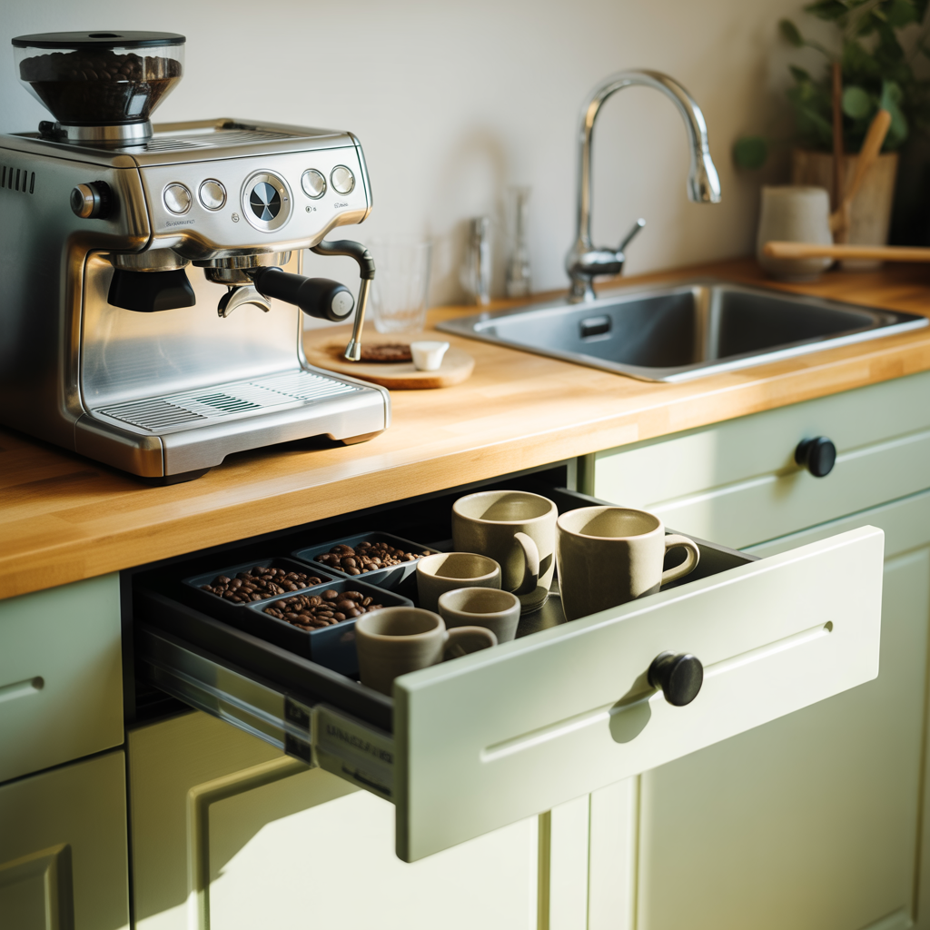 25 Best Coffee Bar for Small Spaces Ideas You’ll Love 22 Hidden Drawer Coffee Setup