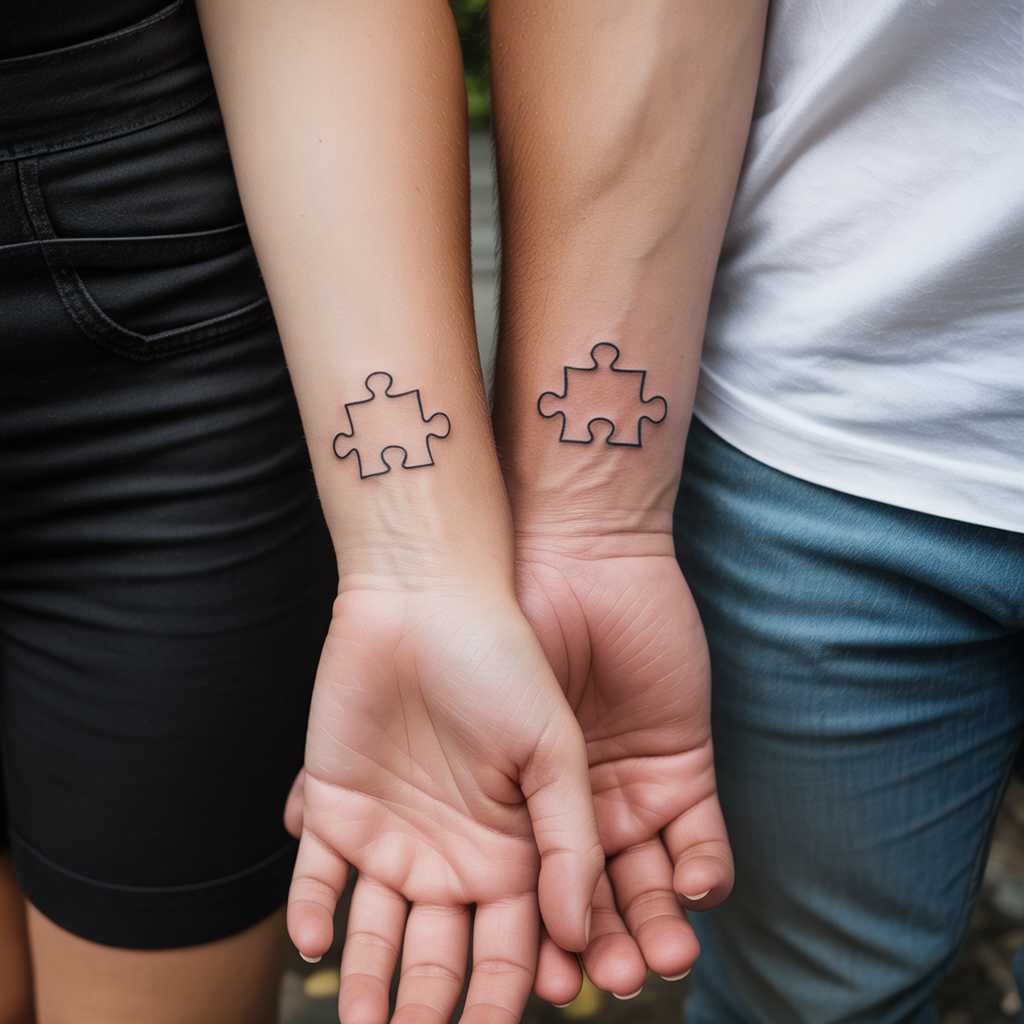 22 Couple Tattoo Ideas to Celebrate Love and Connection 6 Puzzle Pieces