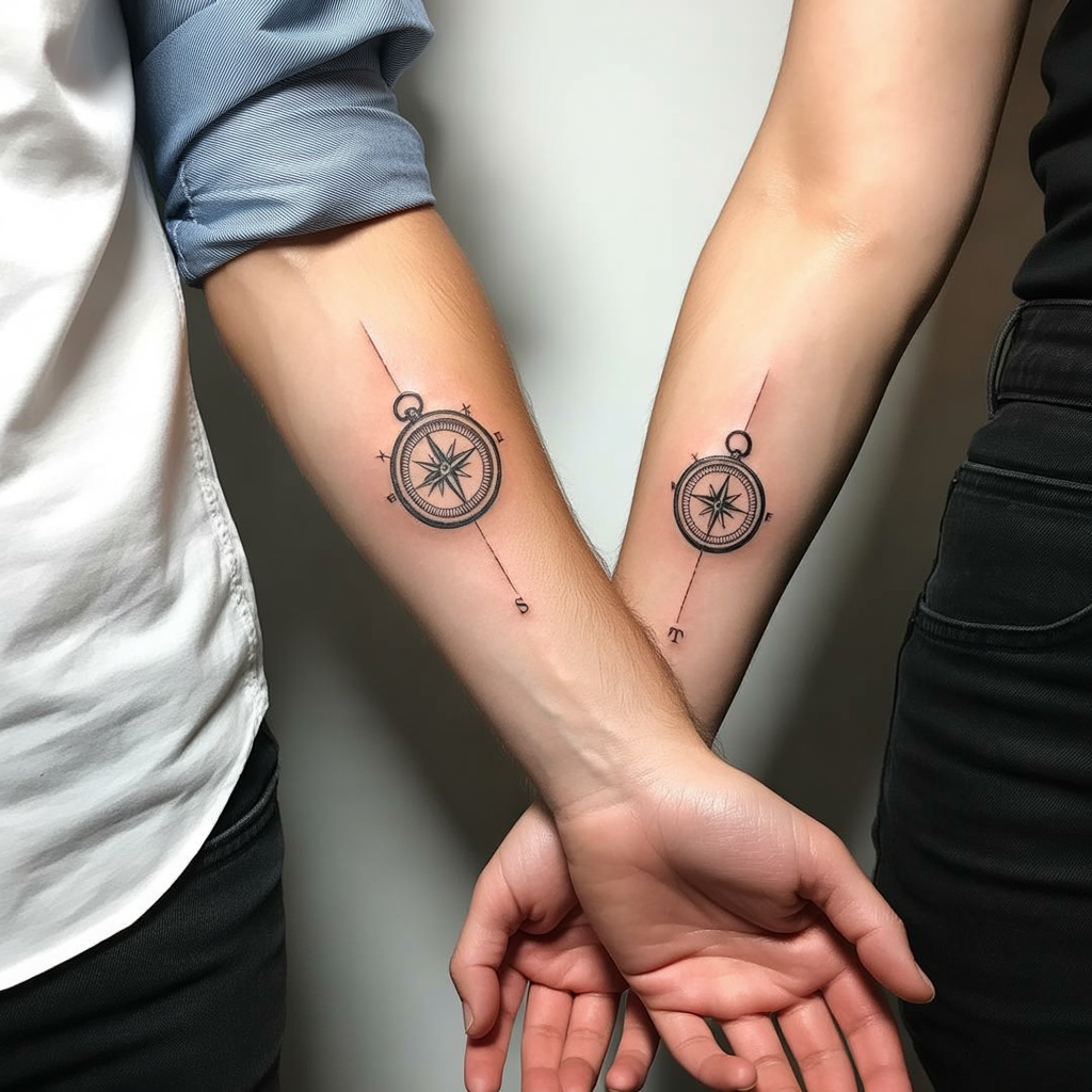 22 Couple Tattoo Ideas to Celebrate Love and Connection 19 Compass Tattoos