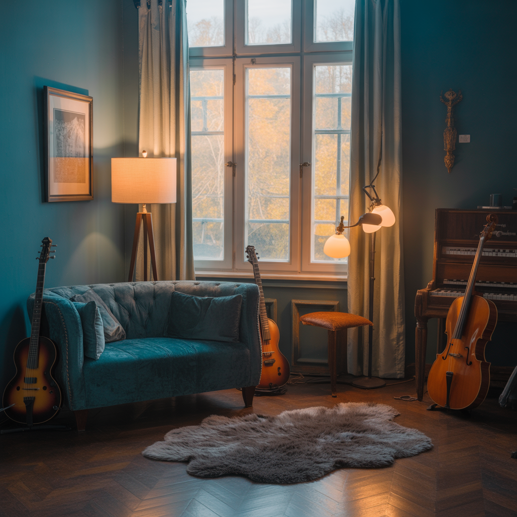21 Outstanding Cozy Music Room Ideas for Comfort and Creativity 1 Warm Lighting for Atmosphere