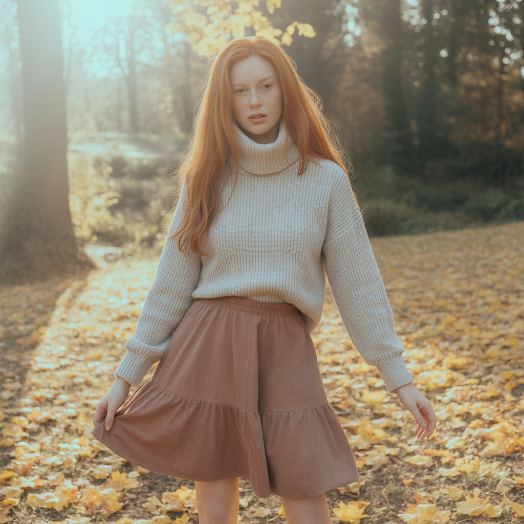 Tiered Skirt with Knit Turtleneck