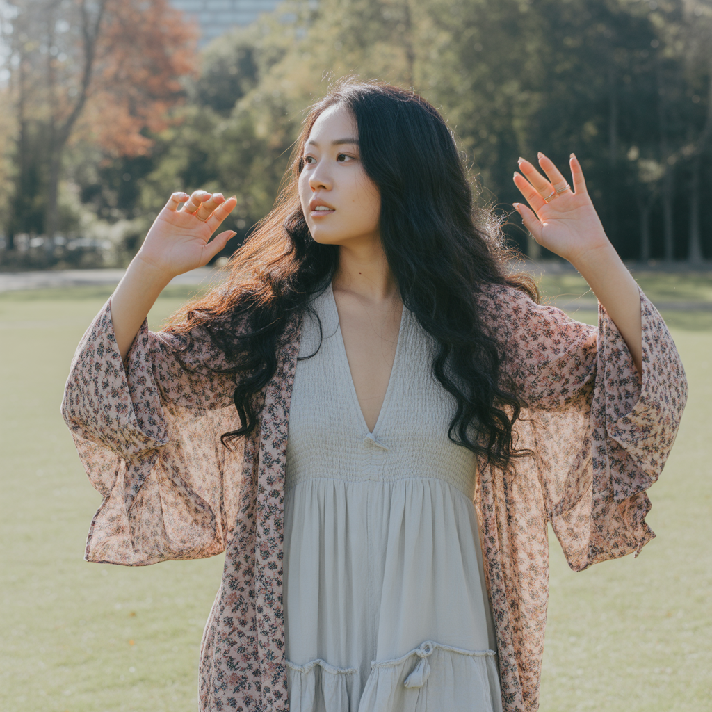 Kimono Layered Over a Dress