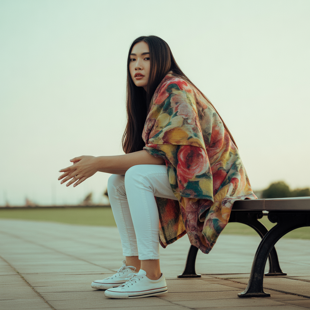 Oversized Poncho with Skinny Jeans