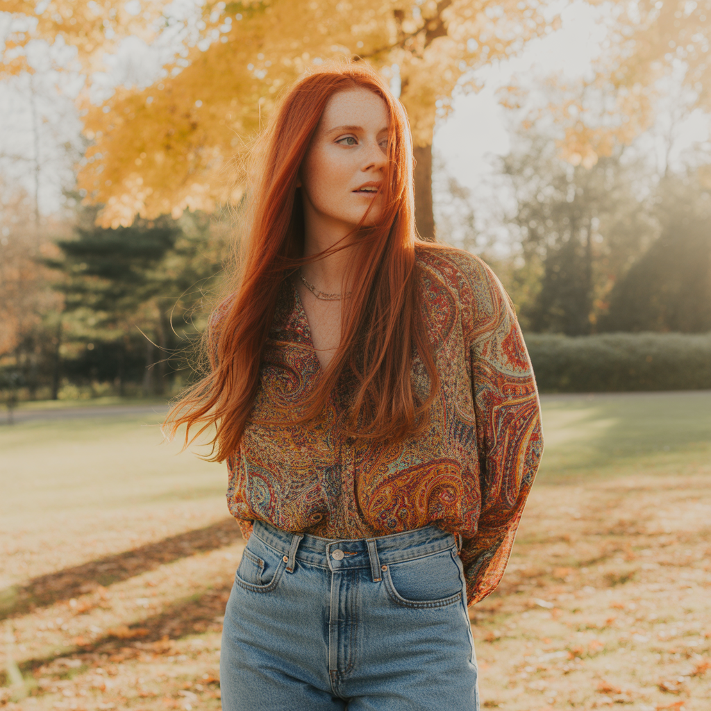 Paisley Blouse with High-Waisted Jeans