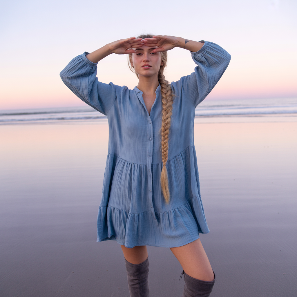 Flowy Dress with Over-the-Knee Boots