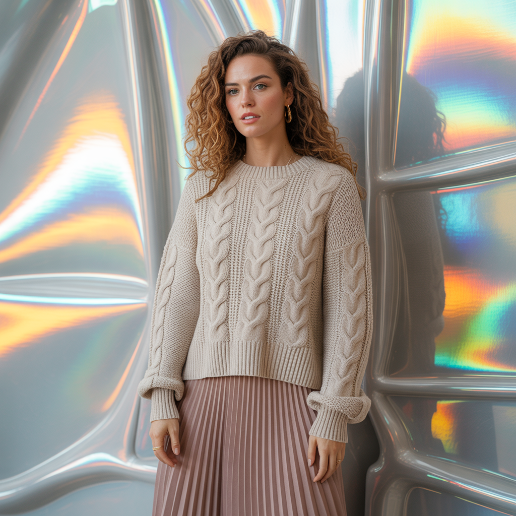 Cable-Knit Sweater with Midi Skirt