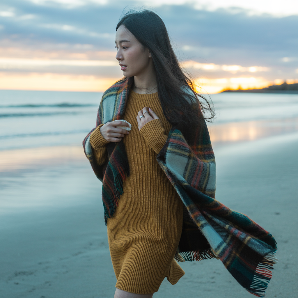 Knit Dress with Blanket Scarf