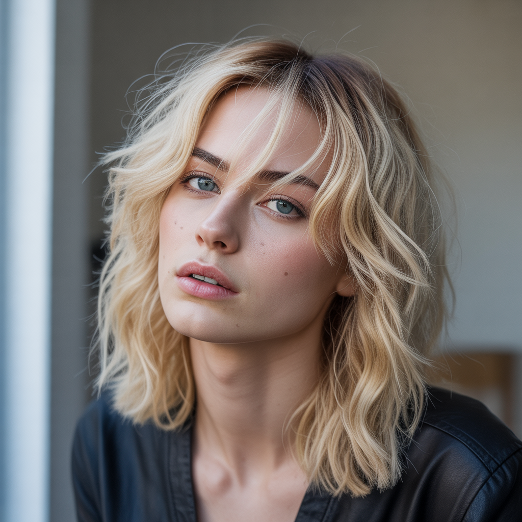 18 Amazing Blonde Wolf Cut with Bangs Ideas to Transform Your Look 5 Dirty Blonde Wolf Cut with Side Bangs