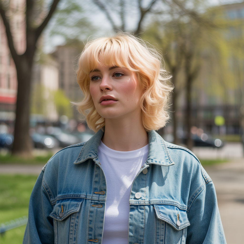 18 Amazing Blonde Wolf Cut with Bangs Ideas to Transform Your Look 10 Buttery Blonde Wolf Cut with Curtain Fringe