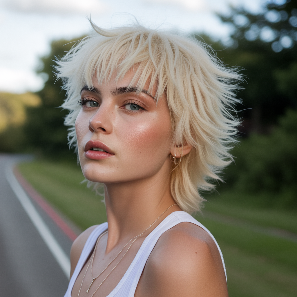 18 Amazing Blonde Wolf Cut with Bangs Ideas to Transform Your Look 18 Bleach Blonde Wolf Cut with Jagged Bangs