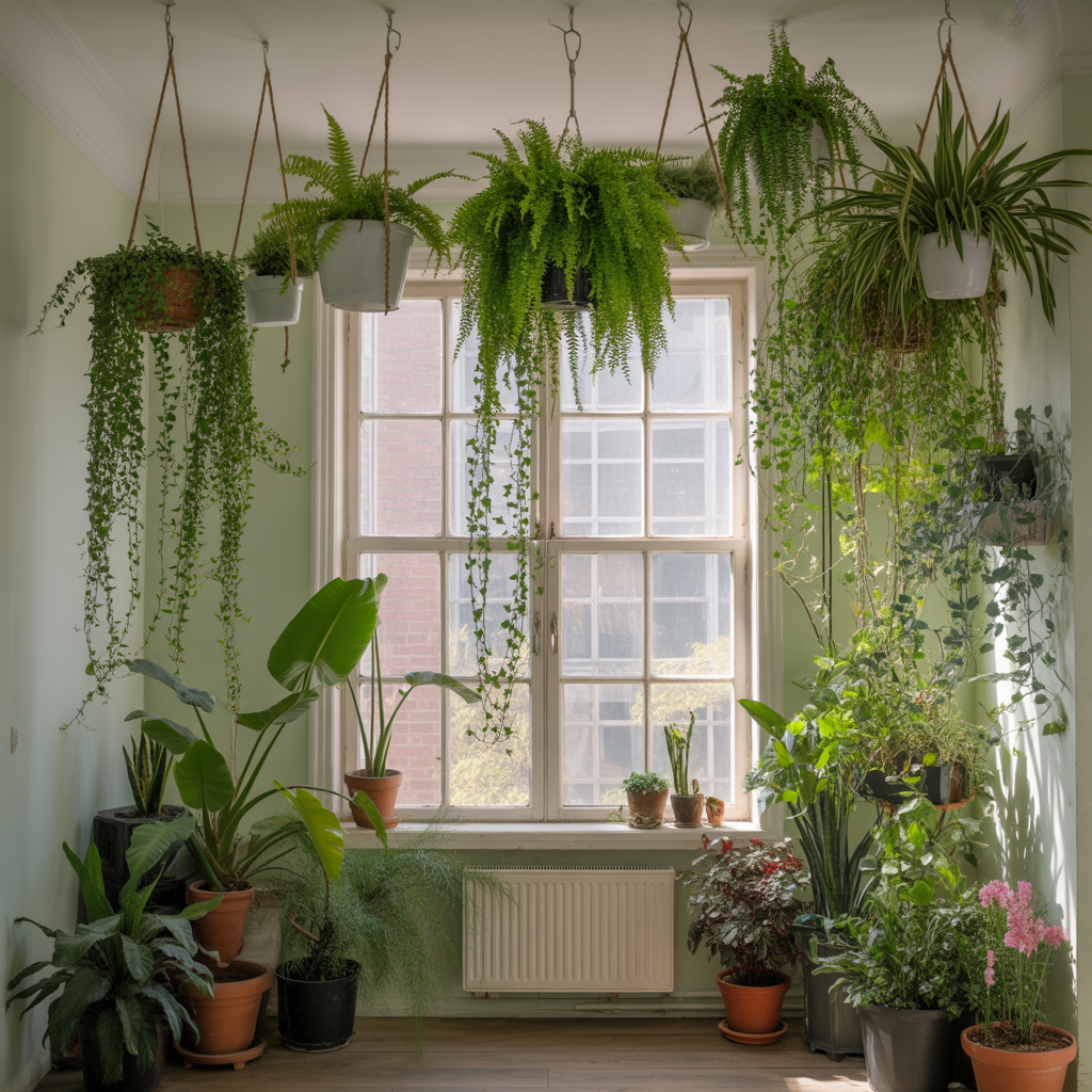 Use hanging plants to save floor space