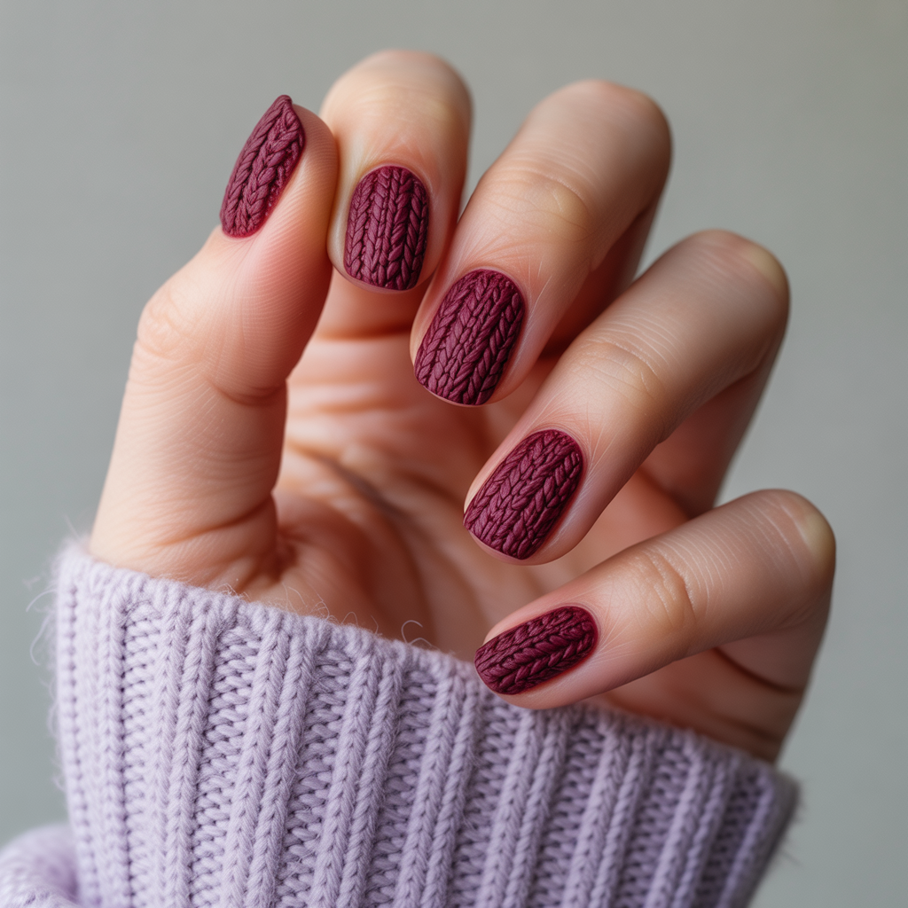 20 Best Fall Season Nails Ideas to Try 3 Sweater Texture Nails