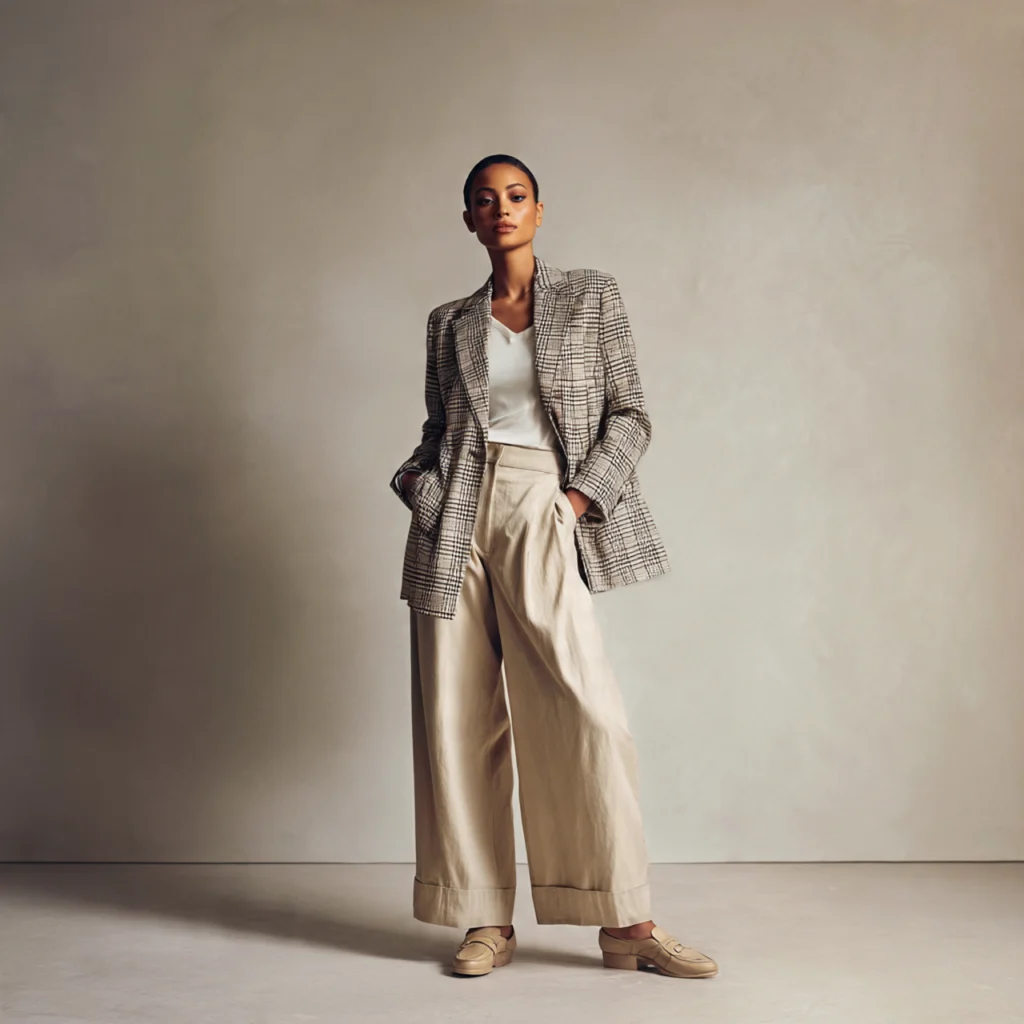 18 Trendy Fall Outfits for Effortless Autumn Style 6 Blazer with Wide-Leg Pants