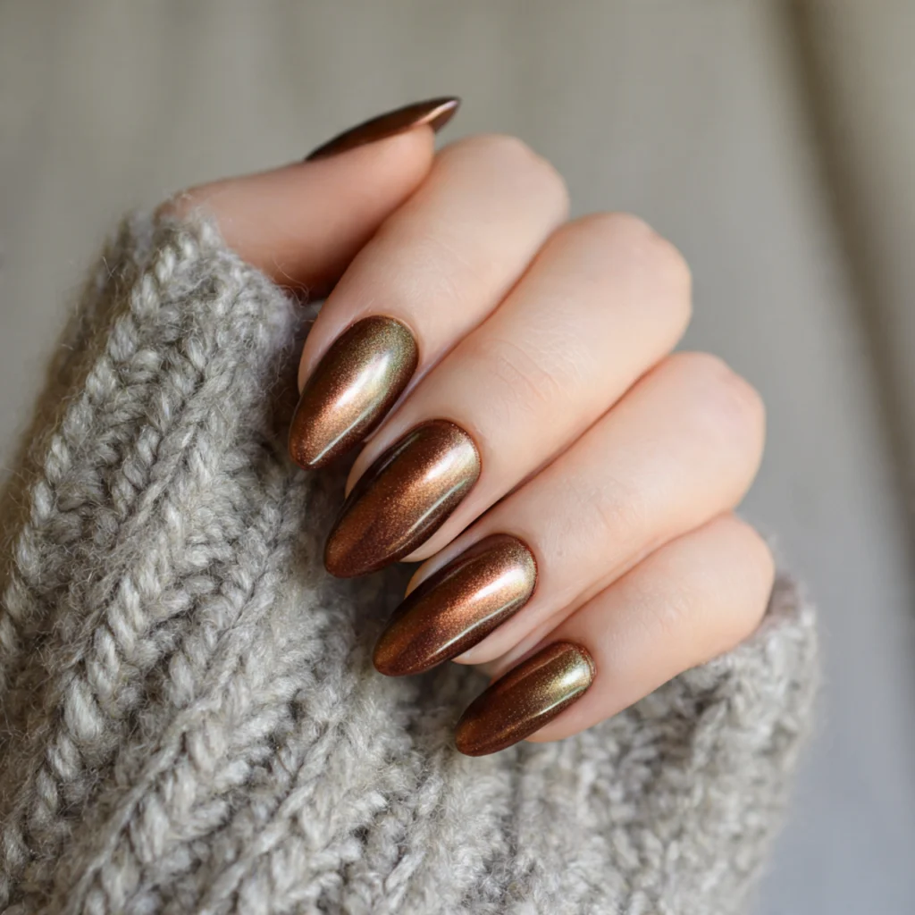 25 Stunning Fall Almond Nails You’ll Want This Autumn 24 Bronze Almond Nails