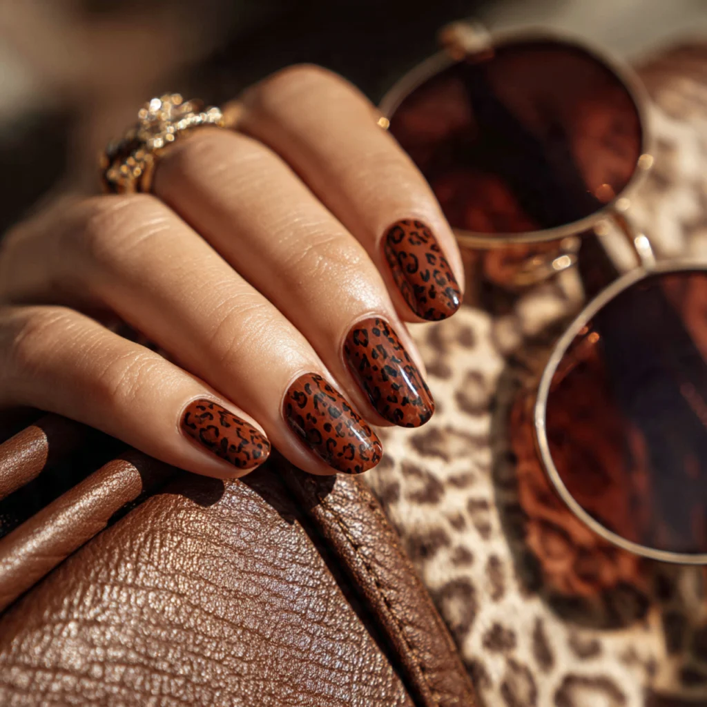 Brown Animal Print Nails