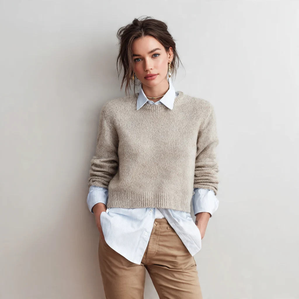 17 Simple Fall Outfits for Effortless Style This Season 15 Button-Up Shirt with Cropped Sweater
