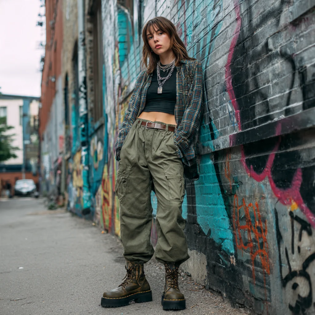 18 Best Grunge Fall Outfits to Rock This Season 7 Cargo Pants and Crop Tops