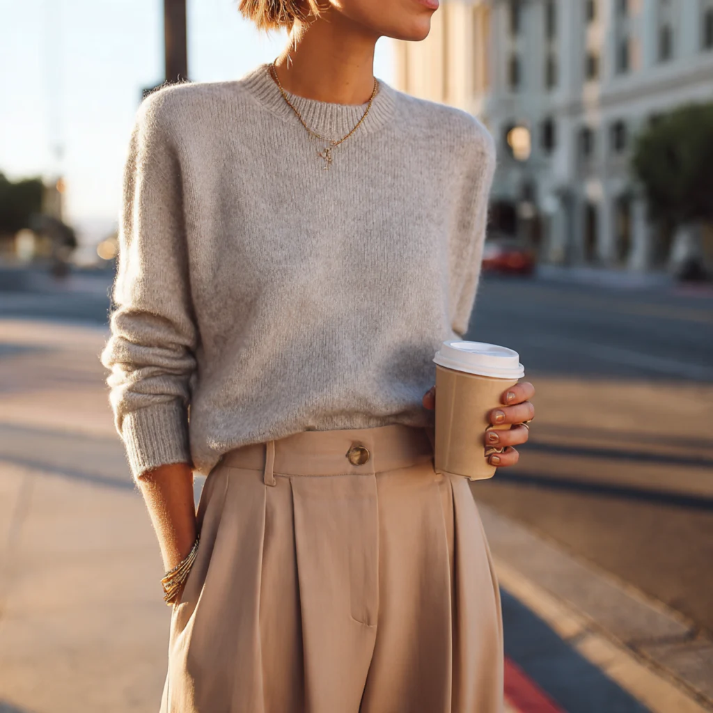 Cashmere Sweater and Pleated Trousers