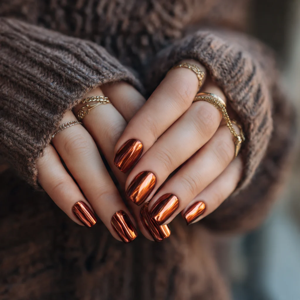 20 Stunning Fall Nails Ideas to Try This Autumn Season 5 Copper Chrome Nails
