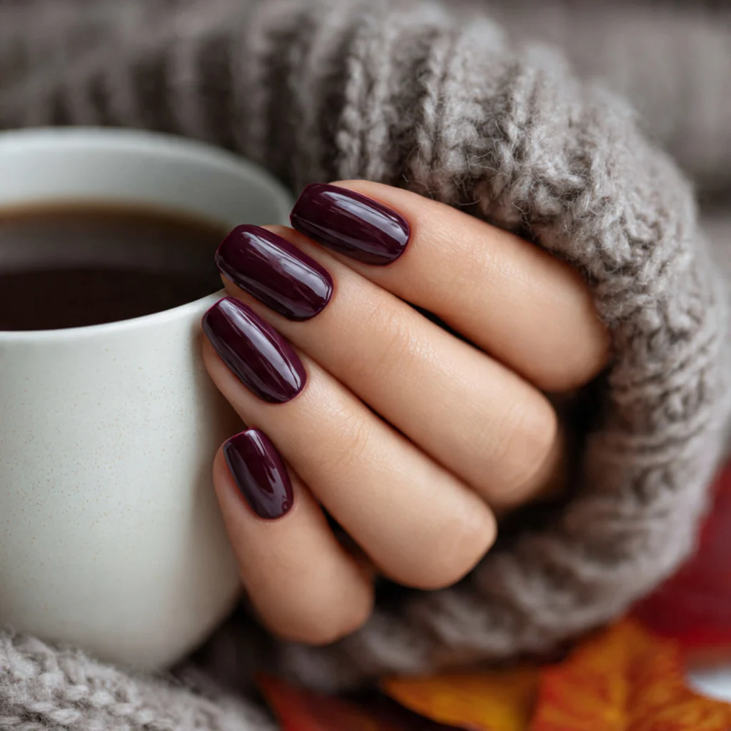 Deep Burgundy Accent Nails