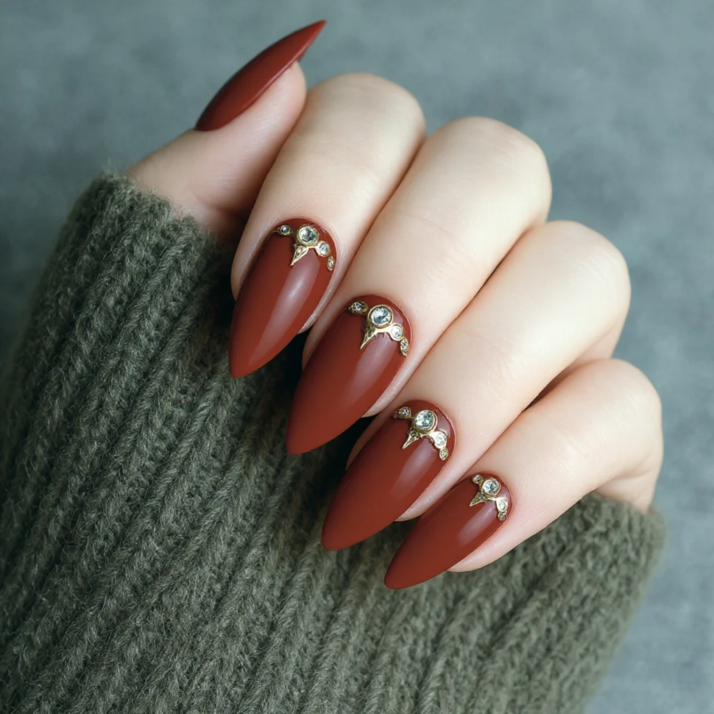 25 Stunning Fall Almond Nails You’ll Want This Autumn 11 Deep Red Almond Nails