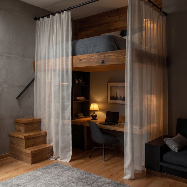 20 Best Genius Bedroom Office Combo Designs for Small Spaces 6 Divider or Curtain Separation