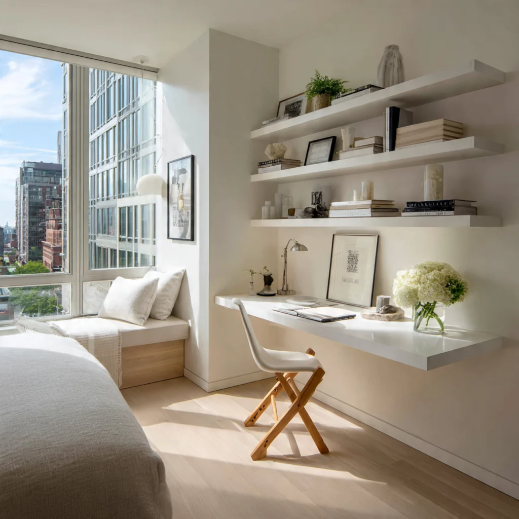 20 Best Genius Bedroom Office Combo Designs for Small Spaces 2 Floating Desk Design