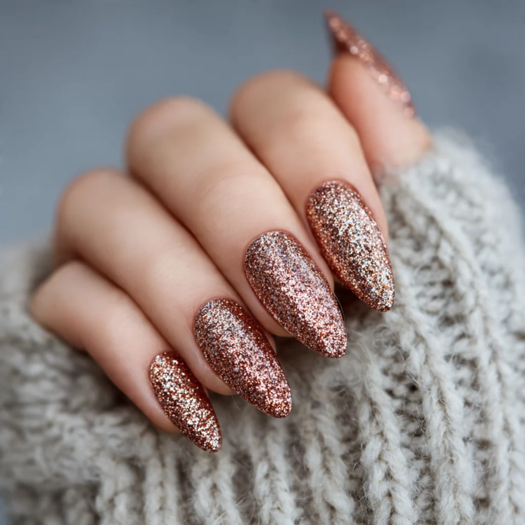 25 Stunning Fall Almond Nails You’ll Want This Autumn 15 Glitter Almond Nails for Fall