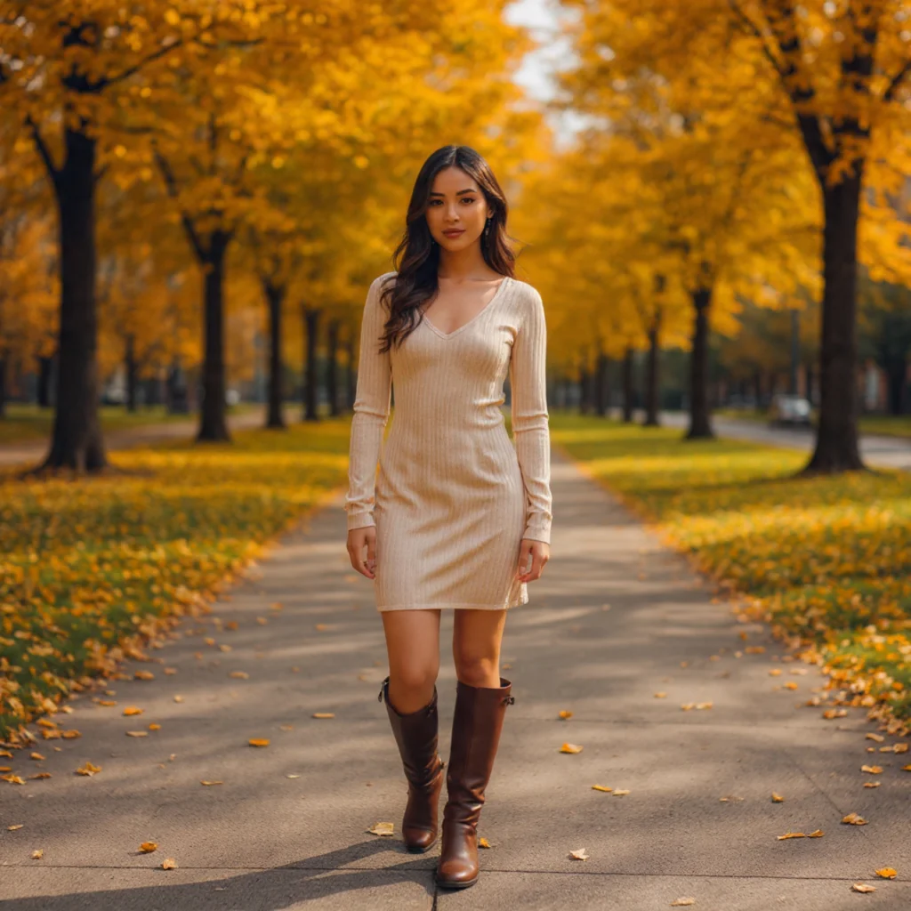 Knit Dress with Knee-High Boots
