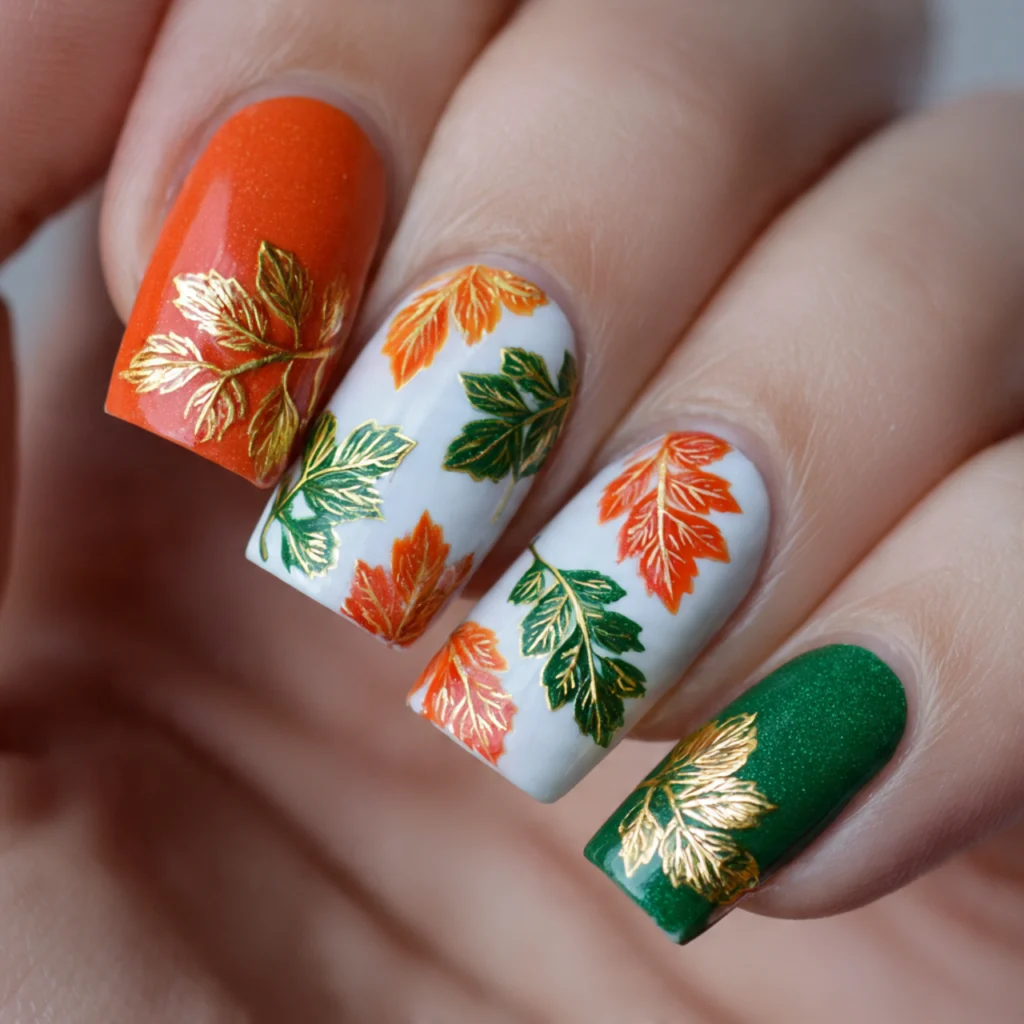 25 Stunning Fall Almond Nails You’ll Want This Autumn 16 Leaf-Inspired Almond Nails