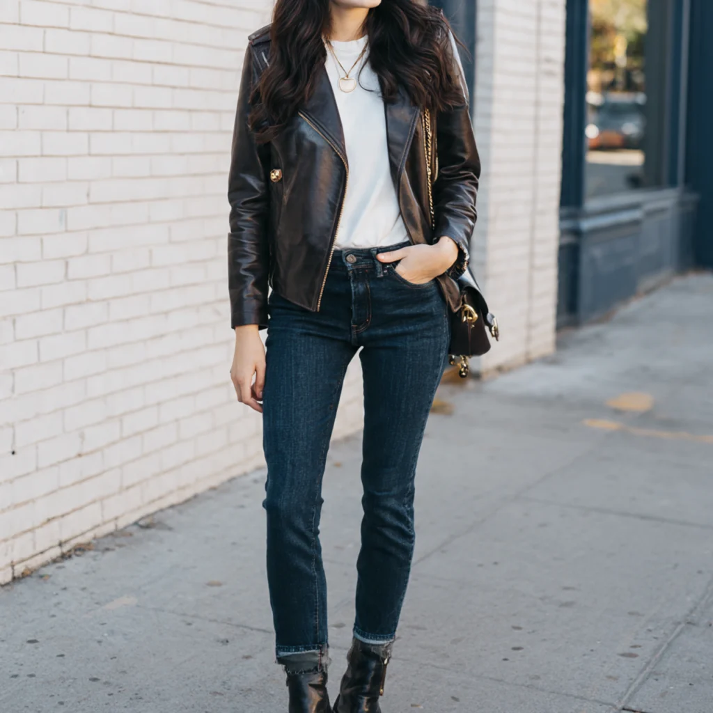 17 Simple Fall Outfits for Effortless Style This Season 8 Leather Jacket with Basics