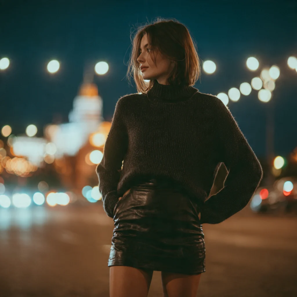 Leather Skirt with Sweater