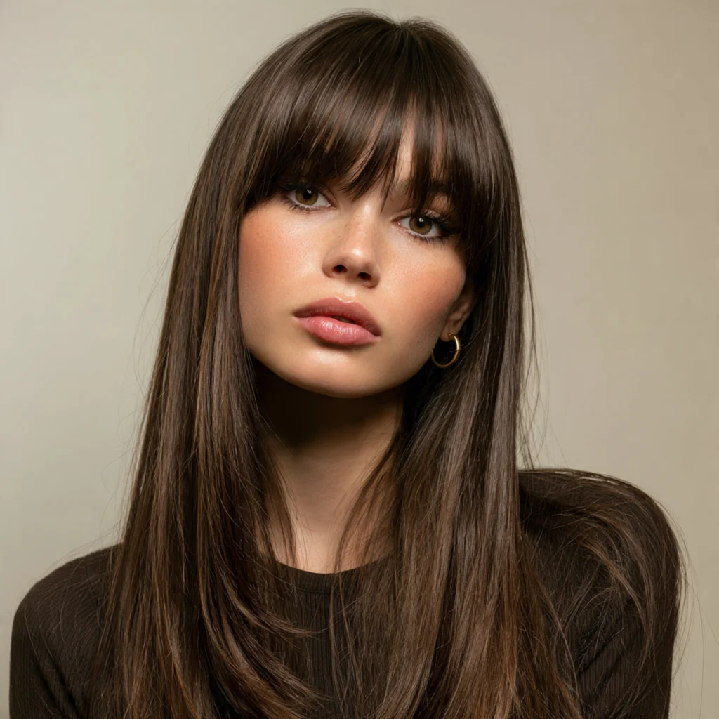 22 Best Hairstyles for Oval Shaped Face to Try in 2025 14 Long Straight Hair with Curtain Bangs