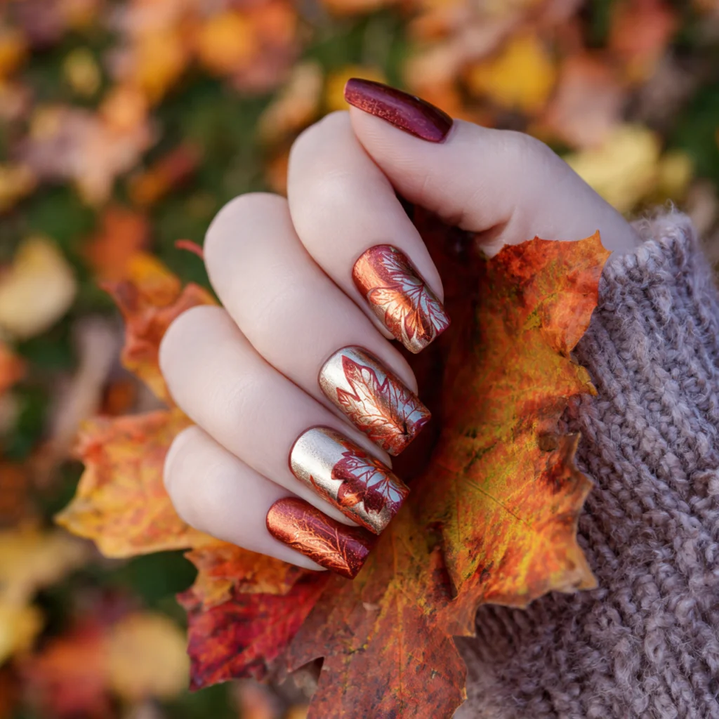 20 Stunning Fall Nails Ideas to Try This Autumn Season 10 Maple Leaf Nail Art
