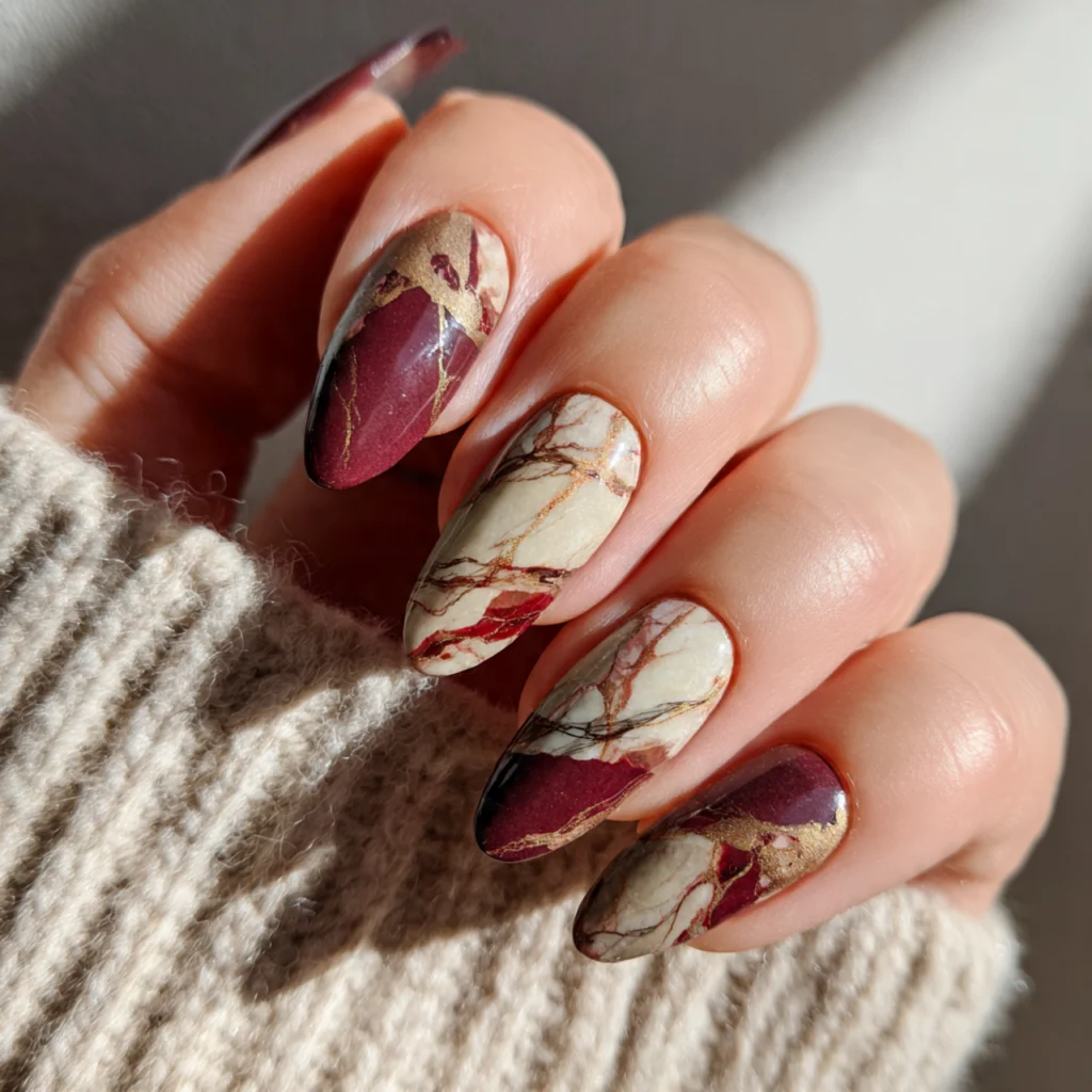 25 Stunning Fall Almond Nails You’ll Want This Autumn 25 Marble Almond Nails for Fall
