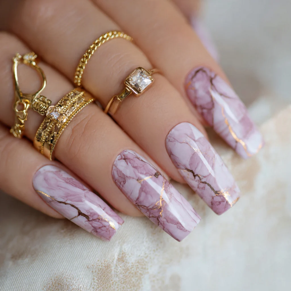 Mauve Marble Nails