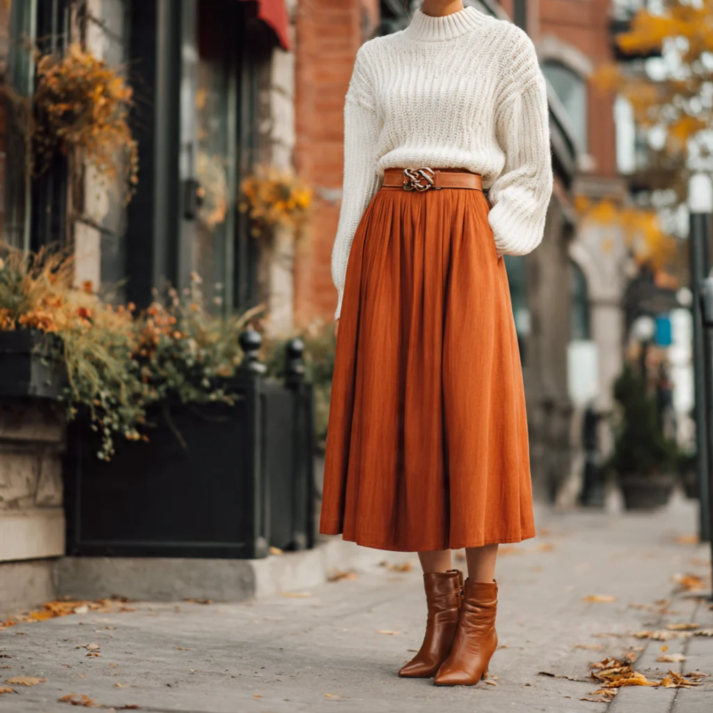 Midi Skirt with Knit Sweater