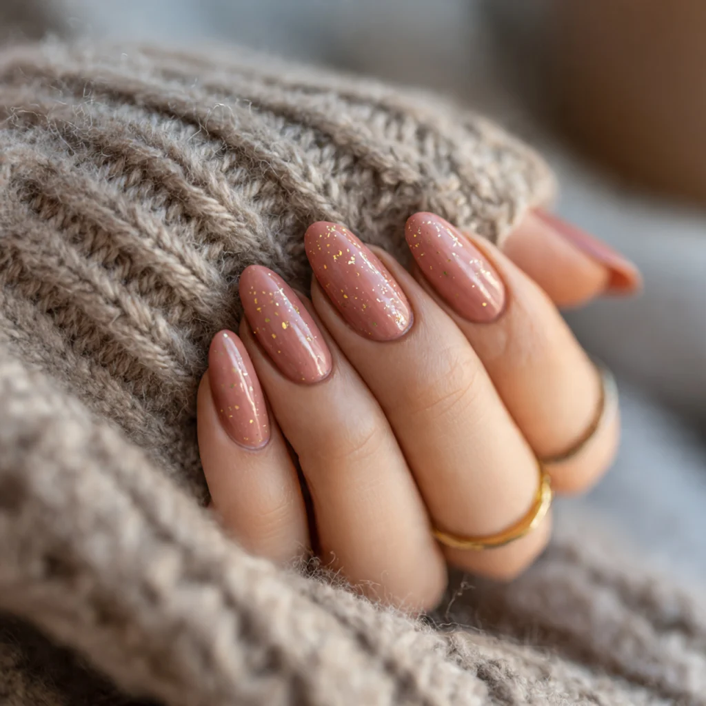 Muted Coral with Gold Flakes