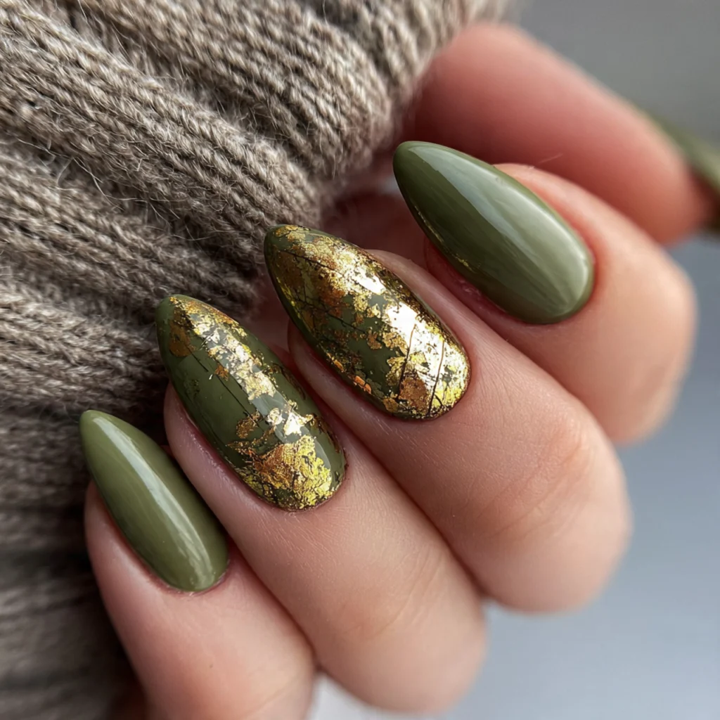 25 Stunning Fall Almond Nails You’ll Want This Autumn 4 Olive Green Almond Nails