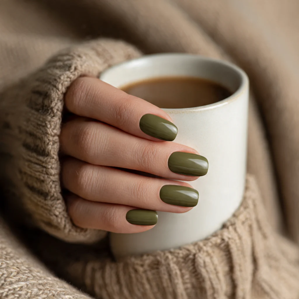 20 Stunning Fall Nails Ideas to Try This Autumn Season 4 Olive Green Minimalism